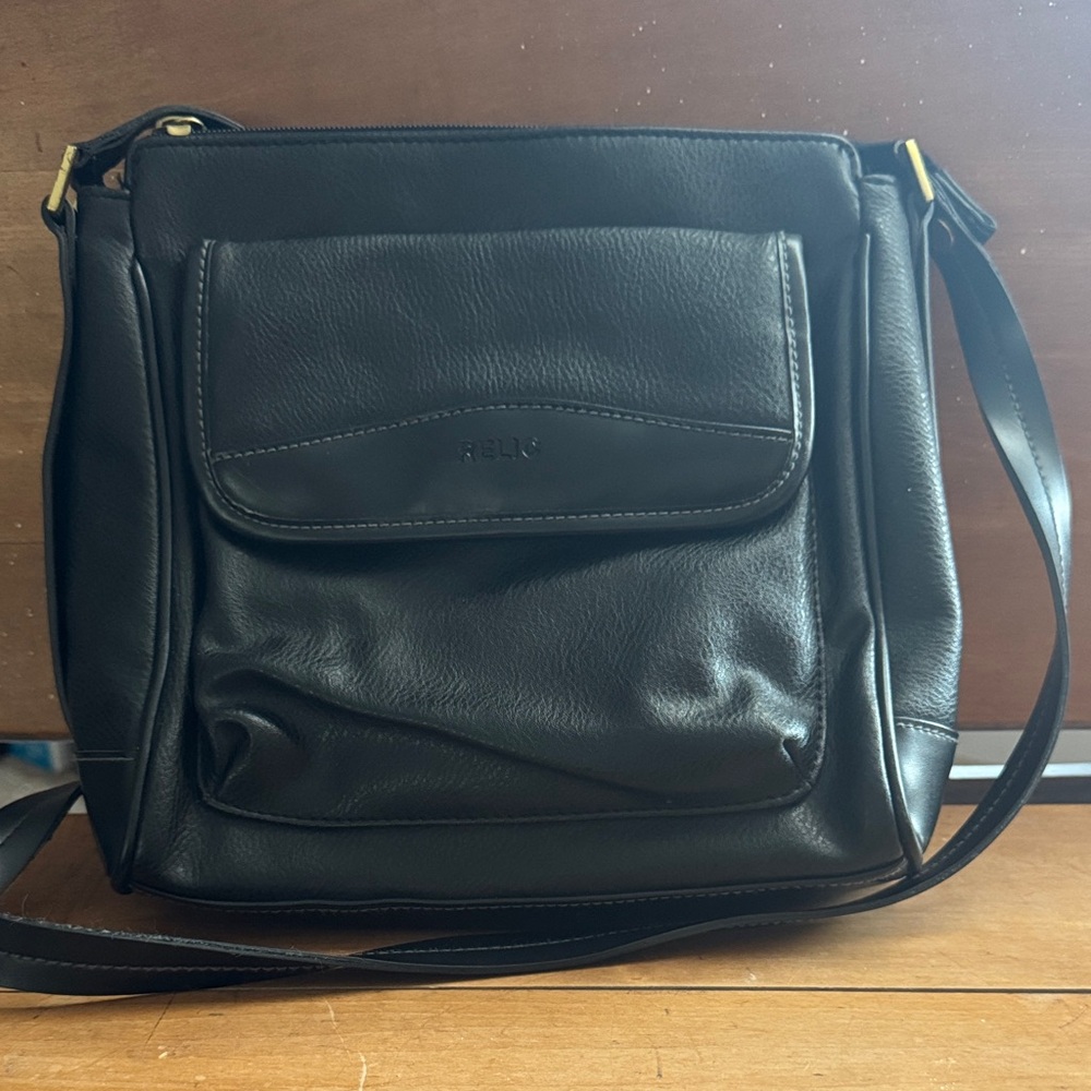 Black Leather Relic Crossbody Bag